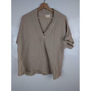 Honest Cotton Shirt Womens One Size‎ Beige Gauze V Neck Tunic Boho Top